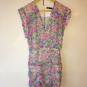 Zara short floral draped dress pink in size XS
